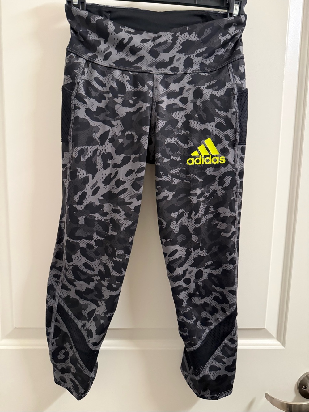 adidas Black & Gray Camo Women's Athletic 3/4 Leggings with Neon Logo